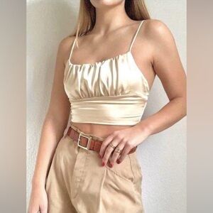Kendall & Kyle Womens Cream Ruched Crop Cami Top. Sz M